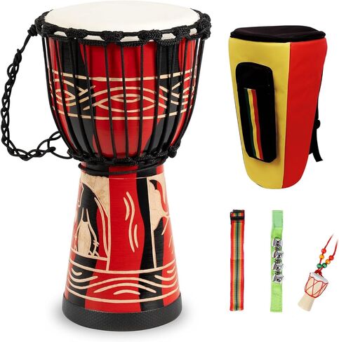 MOSEN Freestyle Mechanically Tuned 12-Inch Djembe, Carbon Fiber Hand Drum, Professional Africa Drum with drum Strap, Wrist Bells, Pendant (12 inch) in Saudi Arabia