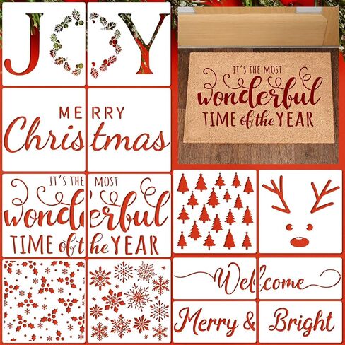 14 Pieces Fall Pumpkin Stencils for Doormat Painting Hello Pumpkin Welcome Maple Leaf Word Stencils Kit for Craft Thanksgiving Reusable Polyester Film Template with Open Ring for DIY Decor in Saudi Arabia