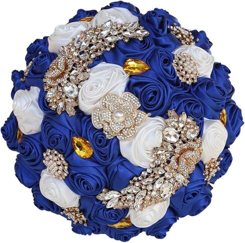 7.1" Handmade Satin Rose Bridal Bouquet Toss Round Wedding Bouquet Throw Toss Artificial Flower Bunch Pale Gold in Saudi Arabia