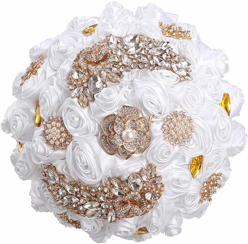 7.1" Handmade Satin Rose Bridal Bouquet Toss Round Wedding Bouquet Throw Toss Artificial Flower Bunch Pale Gold in Saudi Arabia
