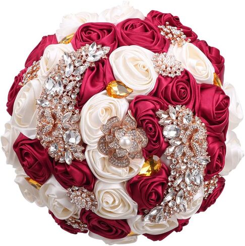 7.1" Handmade Satin Rose Bridal Bouquet Toss Round Wedding Bouquet Throw Toss Artificial Flower Bunch Pale Gold in Saudi Arabia
