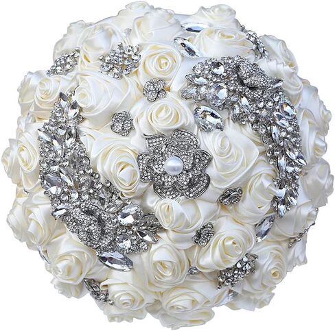 7.1" Handmade Satin Rose Bridal Bouquet Toss Round Wedding Bouquet Throw Toss Artificial Flower Bunch Pale Gold in Saudi Arabia