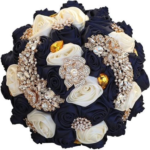 7.1" Handmade Satin Rose Bridal Bouquet Toss Round Wedding Bouquet Throw Toss Artificial Flower Bunch Pale Gold in Saudi Arabia