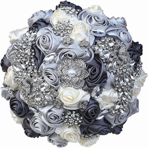 7.1" Handmade Satin Rose Bridal Bouquet Toss Round Wedding Bouquet Throw Toss Artificial Flower Bunch Pale Gold in Saudi Arabia