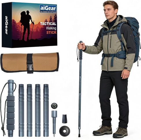 Aigear تكتيكي المشي لمسافات طويلة الموظفين - أعمدة الرحلات في الهواء الطلق عصا المشي لمسافات طويلة التكتيكية للبقاء على قيد الحياة التخييم التنزه in Saudi Arabia