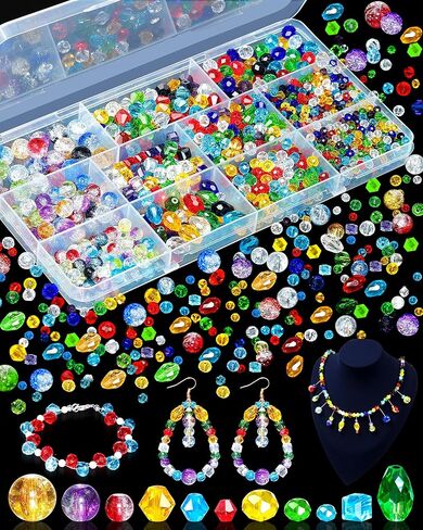 1076pcs حبات الزجاج Fiveizero Fiveizero لصنع المجوهرات ، حبات كريستال قوس قزح ملونة متنوعة ، وجبات مستديرة ، مستديرة ، بيكون ودمعة للدموع لأساور DIY ، القلاد ، صنكاتشات الشمس والحرف اليدوية in Saudi Arabia