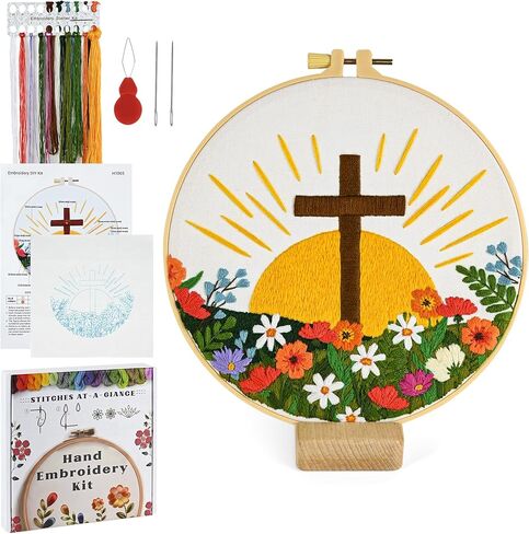 Christmas Highland Cow Embroidery Kit for Beginners Adults Easy Embroidery Starter Kit Highland Cow Christmas Hat Cross Stitch Kits Embroiderys Hoop Needlepoint Kits with Instruction Needles Thread in Saudi Arabia
