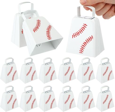 Boao 12 PCS Football Cowbells Bulk 4 بوصة رعاة البقر المعدنية مع مقبض صانعي ضوضاء البقر الجدة بصوت عالٍ من الإيقاع اليدوي للرياضة للأحداث الرياضية إكسسوارات روح (كرة القدم ، براون) in Saudi Arabia
