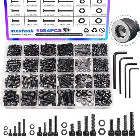 MxUteuk 500pcs طقم صغير للمكسرات والبراغي ، M2 M2.5 M3 M4 M5 متري براغي ، 304 من الفولاذ المقاوم للصدأ الترباس والجوز لمشاريع DIY ، والالكترونيات ، والإصلاحات in Kuwait