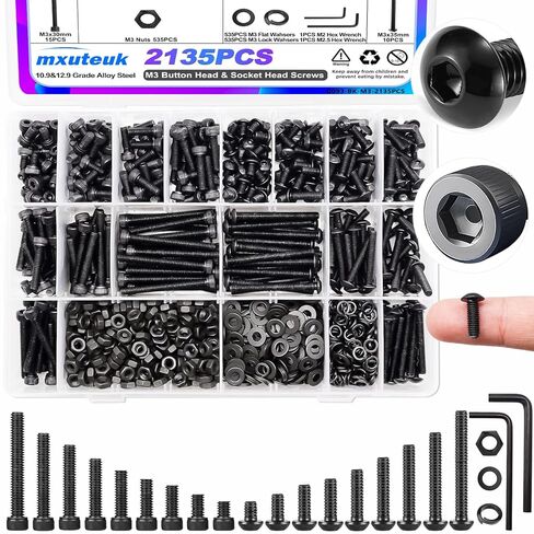 MxUteuk 500pcs طقم صغير للمكسرات والبراغي ، M2 M2.5 M3 M4 M5 متري براغي ، 304 من الفولاذ المقاوم للصدأ الترباس والجوز لمشاريع DIY ، والالكترونيات ، والإصلاحات in Kuwait
