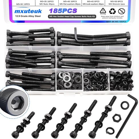 MxUteuk 500pcs طقم صغير للمكسرات والبراغي ، M2 M2.5 M3 M4 M5 متري براغي ، 304 من الفولاذ المقاوم للصدأ الترباس والجوز لمشاريع DIY ، والالكترونيات ، والإصلاحات in Kuwait