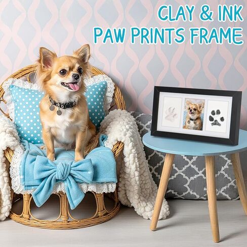 Seencool Paw Print Frame Kit,Dog/Cat Paw Print Kit with No Toxic Clay & No Mess Ink Pad,Pet Paw Print Impression Kit with Customization Tool,Wooden Pet Memorial Frame,DIY Dog Lover Gifts in Saudi Arabia