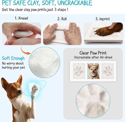 Seencool Paw Print Frame Kit,Dog/Cat Paw Print Kit with No Toxic Clay & No Mess Ink Pad,Pet Paw Print Impression Kit with Customization Tool,Wooden Pet Memorial Frame,DIY Dog Lover Gifts in Saudi Arabia