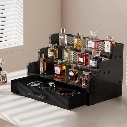 3 منظم كولونيا للرجال ، منظم العطور مع الدرج والمقابض ، حامل كولونيا خشبي رجعية ، حامل عرض العطور للمشاهدة والعناية بالبشرة ، هدية للرجال الأب in Kuwait