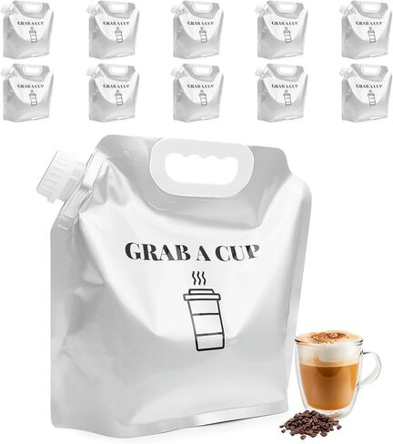 10 Pack Disposable Coffee Dispensers with Handle Coffee Box Cold Hot Beverage Dispenser COFFEE Carrier with Handle Take Out Camping Water Storage Containers Water Bag for Hiking (88oz) Yellow in Kuwait