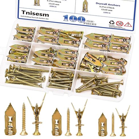 TNISESM 100PCS مرساة دريوال الحفر ذاتية الحفر مع مسامير ، 2025 مصنفة من الصلب المطلي بالزنك لمجموعة مراسك للمعادن ، بدون حفر وثقوب في الجدار (3 أحجام) in Saudi Arabia