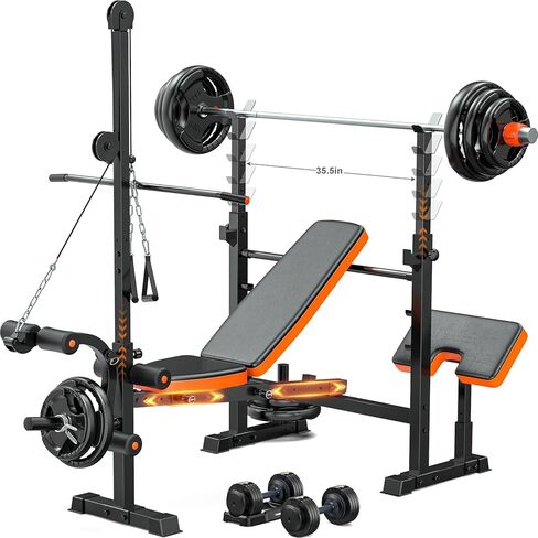 Fostoy Adjustable Weight Bench with Leg Extension, Preacher Curl & Butterfly Arm, 990lbs Heavy Duty Bench Press for Full Body Home Gym Workout in Kuwait
