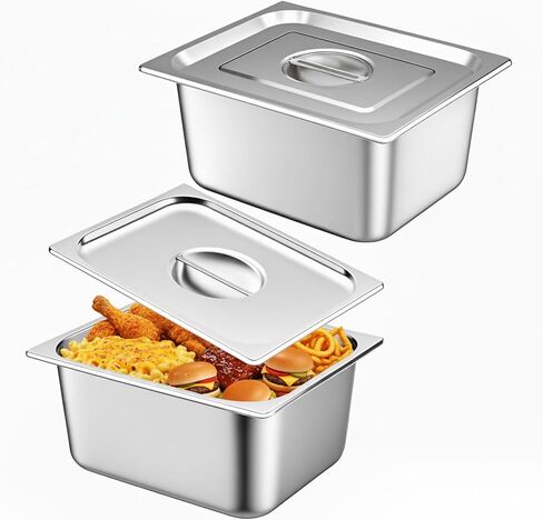 3 Pack Hotel Pans with Lids, 1/3 Size x 6 Inch Deep Steam Table Pan, Commercial Stainless Steel Hotel Pan Restaurant Supplies Tray Square Steam Table Half Pans for Chafing Dishes, Buffet, Home, Party in Kuwait