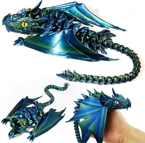 Dragon المطبوع ثلاثي الأبعاد مع أجنحة ، ألعاب التنين المملوك ، الحيوانات المطبوعة ثلاثية الأبعاد ، نموذج التنين الكريستال المجنح المرن ، حيوان سطح المكتب المنزلي (تدرج الأزرق الأخضر) in Saudi Arabia