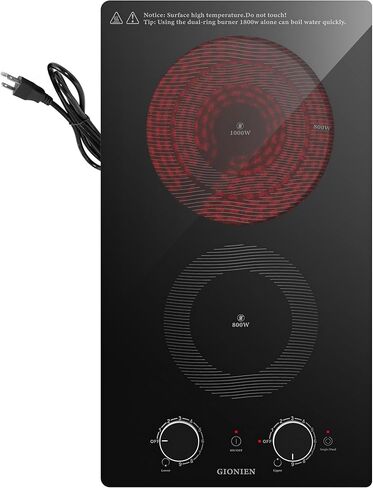 Electric Electric Cooktop 2 Burners 110V ~ 120V ، 12 '' 'في أعلى الموقد الكهربائي ، كونترتوب أو مدمجًا ، زجاجًا من السيراميك ، التحكم في اللمس ، الموقت ، 9 مستويات طاقة ، محمولة ، 1800 واط in Kuwait