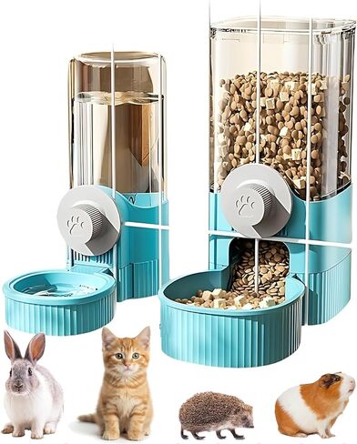 GPY Automatic Automatic Gravity Feeder Peter ومجموعة موزع المياه ， تغذية أرنب أوتوماتيكية وموزع ماء للكلاب للكلاب حيوانات الحيوانات الأليفة سعة كبيرة (تغذية المياه الزرقاء ومغذي الغذاء) (رمادي) in Kuwait
