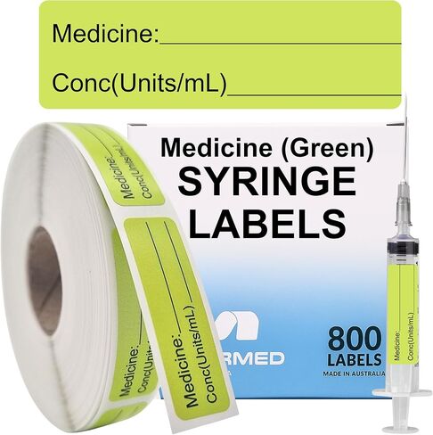 Medicine Conc(Units/mL) Syringe Labels - Box of 800 Write-On Medicine Concentration Labels on Roll (1" core). 12mm x 40mm (Approx 0.5" x 1.5"). Latex-Free Permanent Adhesive. in Kuwait