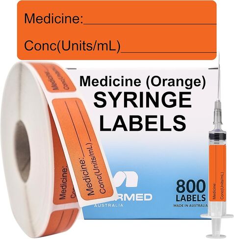 Medicine Conc (وحدات/مل) تسميات حقنة-مربع من 800 ملصقات تركيز الطب على لفة (CORE 1 "). 12 مم × 40 مم (حوالي 0.5" × 1.5 "). لاصق دائم خالي من اللاتكس. in Kuwait