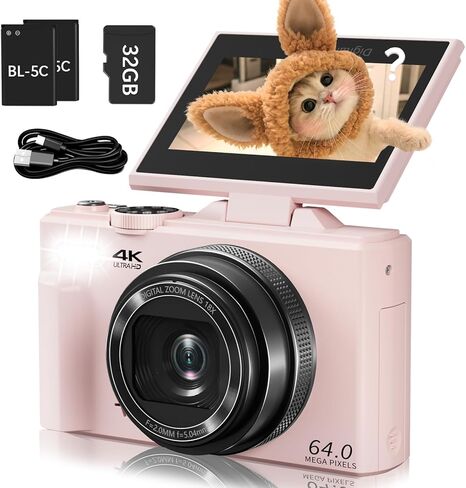 كاميرا للأطفال للفتيات من 3 إلى 11 ، عدسة مزدوجة 1080 بكسل كاميرا رقمية الأطفال مع بطاقة 16 جيجابايت ، لعبة كاميرا صغيرة ، هدية عيد الميلاد أو عيد ميلاد الفتيات (الوردي) in Kuwait