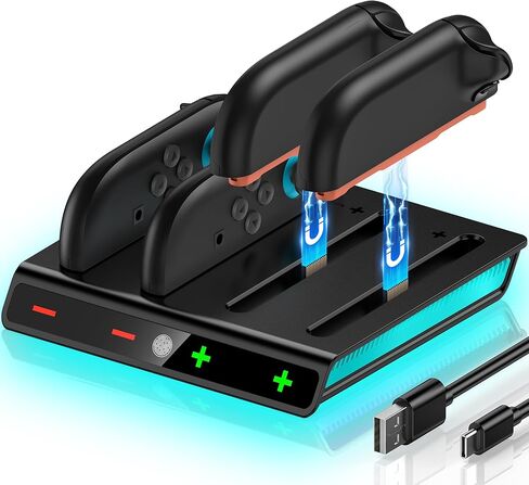 ExtremeCool 4 في 1 شحن Dock متوافق مع Nintendo Switch 2 (2025) لوحدة التحكم Joycon ، شاحن Joypad مع الأضواء الديناميكية ومؤشر LED ، 2H محطة الشحن السريع للتبديل 2 Joy Con in Kuwait