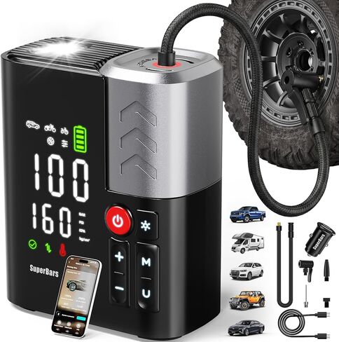 Tire Inflator Portable Air Compressor, 3X Faster Air Pump with APP, 160PSI 48LPM Electric Tire Pump with 16000 mAh Battery, 45W Faster Charging, Cordless Tire Inflator for Car SUV Pickup Bike Balls in Saudi Arabia