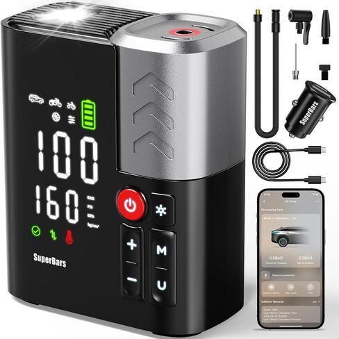 Tire Inflator Portable Air Compressor, 3X Faster Air Pump with APP, 160PSI 48LPM Electric Tire Pump with 16000 mAh Battery, 45W Faster Charging, Cordless Tire Inflator for Car SUV Pickup Bike Balls in Saudi Arabia