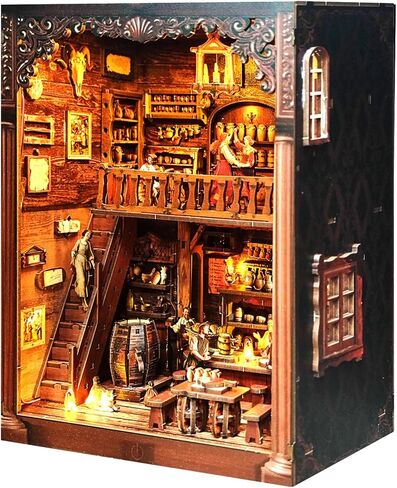 DIY Miniature House Kit ، Book Nook Kit ، 3D Wooden Phozzles Bookshelf Craft Kits ، Dollhouse Kit مع LED Light ، Mini Building Kit للبالغين Teen to Build (Tavern) in Kuwait