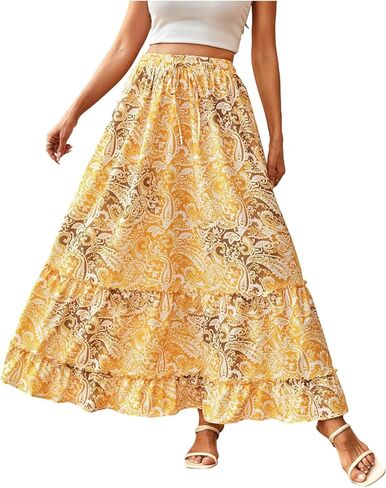 ميلوميا نساء بوهو بيزلي ثاتلي طبقات ماكسي تنورة منخفضة الخصر انخفاض الكشك in Kuwait