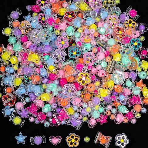 Nikkiguo 200 PCS Acrylic Bear Beads Jewelry Making Kit - 24 لونًا في 4 أنماط: حلوى اللون ، شفاف ، غير شفاف وتوهج في الخرز المظلم مع الأسلاك ، المشابك للأساور DIY ، القلادات ، مفاتيح المفاتيح in Saudi Arabia