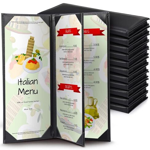 Jexine Black Menu Covers Waterproof Restaurant Cafe Bar PU Leather 4 View Fold Menu Book with Angled Corners for Wine Drinks Cafes List Covers Set, 4.25 x 11 Inches (20 Pcs,Turning Page Style) in Kuwait