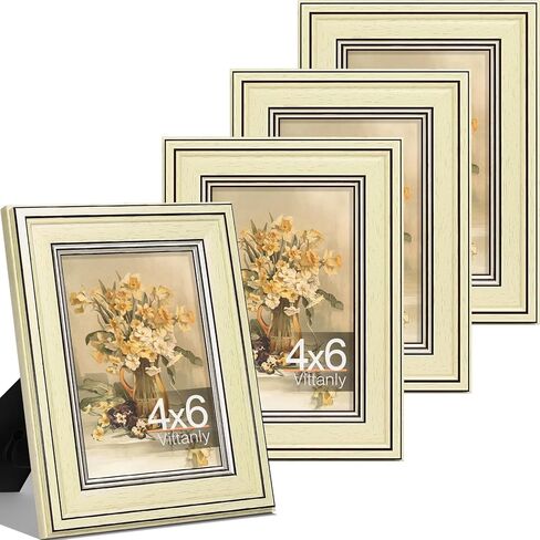 Vittanly 8x10 Retro Rustic Picture Frame Set من 4 ، إطار صور مزرعة عتيقة للجدار أو الطاولة ، عرض 5 × 7 صور مع حصيرة أو 8x10 بدون حصيرة ، متعددة الألوان in Kuwait