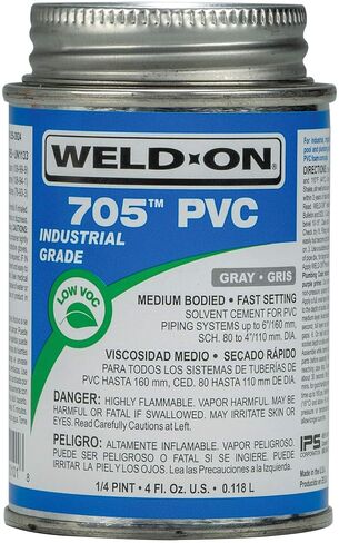 Weld-On 10123 711 Industrial Grade PVC Heavy-Bodied High Strength Solvent Cement - Medium-Setting and Low-VOC, Gray, 1/2 Pint (8 fl oz) in Kuwait