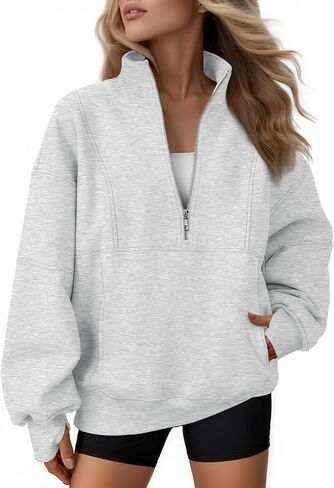 AUTOMET Women's Half Zip Oversized Sweatshirts Fleece Long Sleeve Hoodies Casual Sweaters with Pockerts in Kuwait