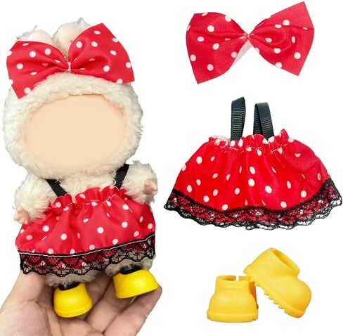 17cm Doll Clothes Set 3PCS: Monster Eye Hat, Striped Shirt, Heart Patched Overalls for Dolls (Style A) in Saudi Arabia