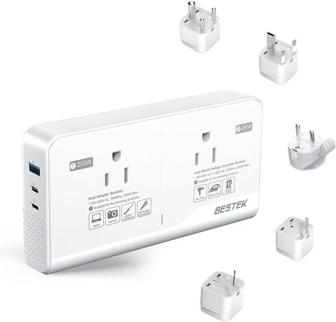Bestek 220V إلى 110 فولت محول الجهد لنا إلى أوروبا: 2000W محول جهد السفر لمجفف الشعر و 200W تحويل 220 فولت in Saudi Arabia