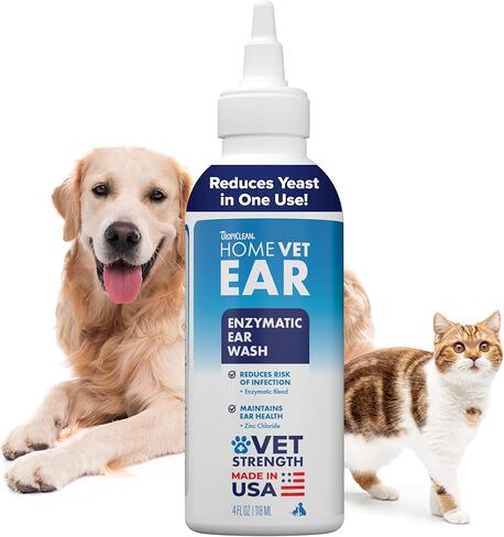 TropiClean HomeVet Enzymatic Dog Ear Cleaner, Vet Recommended Treatment for Dogs and Cats, Safe Daily Ear Cleaning Solution, USA Made, 2oz in Saudi Arabia