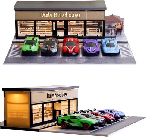 1/64 حالة عرض سيارة موديل للبالغين ، مرآب سيارات DIECAST الممتاز في المنزل لسيارات الألعاب ، مرآب السيارات ، موقف سيارات Diorama مع مصابيح ITH LED 5 أماكن لوقوف السيارات (TCG-Mini Mart) in Kuwait