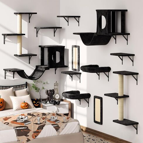 Nunu Lab Hound Wall Furniture ، 7 PCS Cat Wall Wall Wall With House ، Tunnel ، Bridge ، خطوات ، خدش ، أرجوحة ، سرير ، أثاث آمن ومستقر داخلي للعب القطط ، الرمادي ، in Kuwait