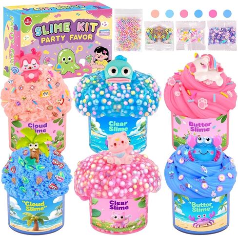 6 Pack Slime kit, Pink & Blue Slime for Kids, Butter Cloud Clear Slime Set Party Favors for Boys Girls Ages 8-12, Soft Sensory Toys Goodie Bag Stuffers, 4 5 6 7 8 9 10 Year Old Girl Birthday Gift in Saudi Arabia
