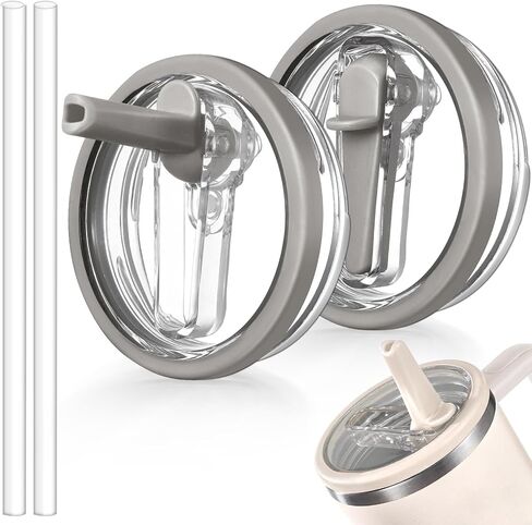 2 Pack Leakproof Lid Replacement 40 oz for Stanley Cup Accessories, Flip Straw Tumbler Leak Proof Lids for Stanley Quencher H2.0, Dust-Proof Straw Cover for stanley cups 40oz (Beige, Beige) in Kuwait