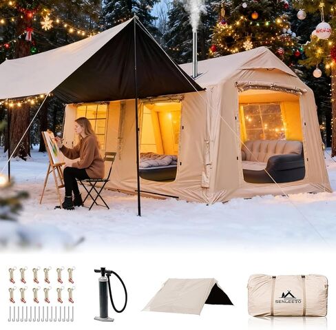10-12 شخصًا خيمة كبيرة قابلة للنفخ للتخييم ، وتفجير الخيام مع المظلة ، وخيمة منزل قابلة للنفخ 10 * 13 قدمًا مع مقبس الموقد ، وإعداد سهلة للتخييم ، وخيام غامضة للموسم 4 موسم in Kuwait