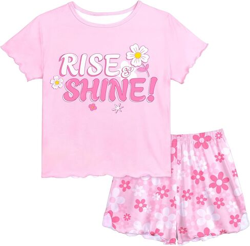 Play Tailor Girls Pajamas for Toddler Ruffled Kids Pajamas Set Short Sleeves Summer Pjs Sleepwear for Girl in Kuwait