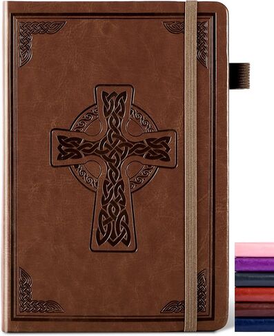 CAGIE Leather Lined Journal Notebook for Men & Women, Debossed Cross, 320 Pages 100 GSM Thick Paper, A5 Hardcover Journaling Notebooks for Writing, 5.7'' X 8.3'' Diary, Brown in Saudi Arabia