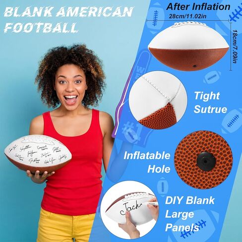 11.02in Blank Autograph Football Size 9 Blank Football with 1 Brown and 3 White Panels Brown Football for Autographs Customized Football Trophy for Rugby Game in Saudi Arabia