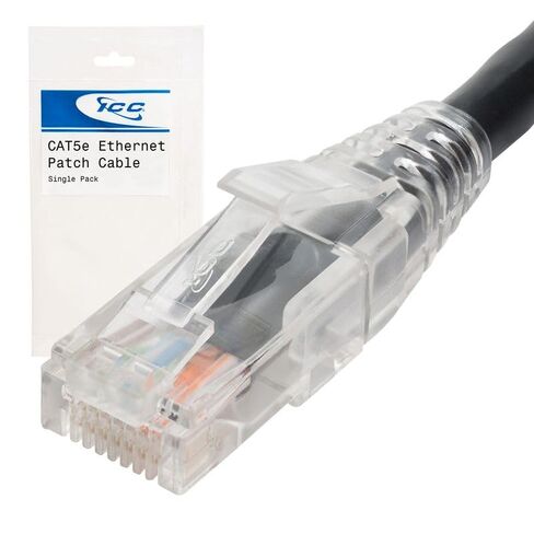 ICC CAT5E Ethernet تصحيح سلك مع تخفيف صافٍ لسلالة التمهيد ، RJ45 ، تقطعت بهم السبل ، 350 ميغاهيرتز ، UTP ، سلك النحاس العاري النقي ، 24 AWG ، كابل شبكة LAN ، أسود ، 7 أقدام ، 10 حزم in Kuwait